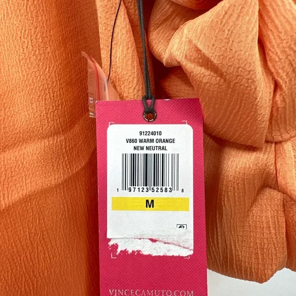 New Vince Camuto Puff Sleeve Top Medium Romantic Cottagecore Orange‎ Feminine - Picture 4 of 10